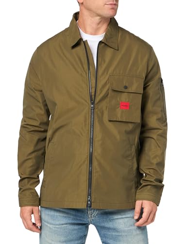HUGO Cotton Mix Canvas Zip Up Overshirt Military Green