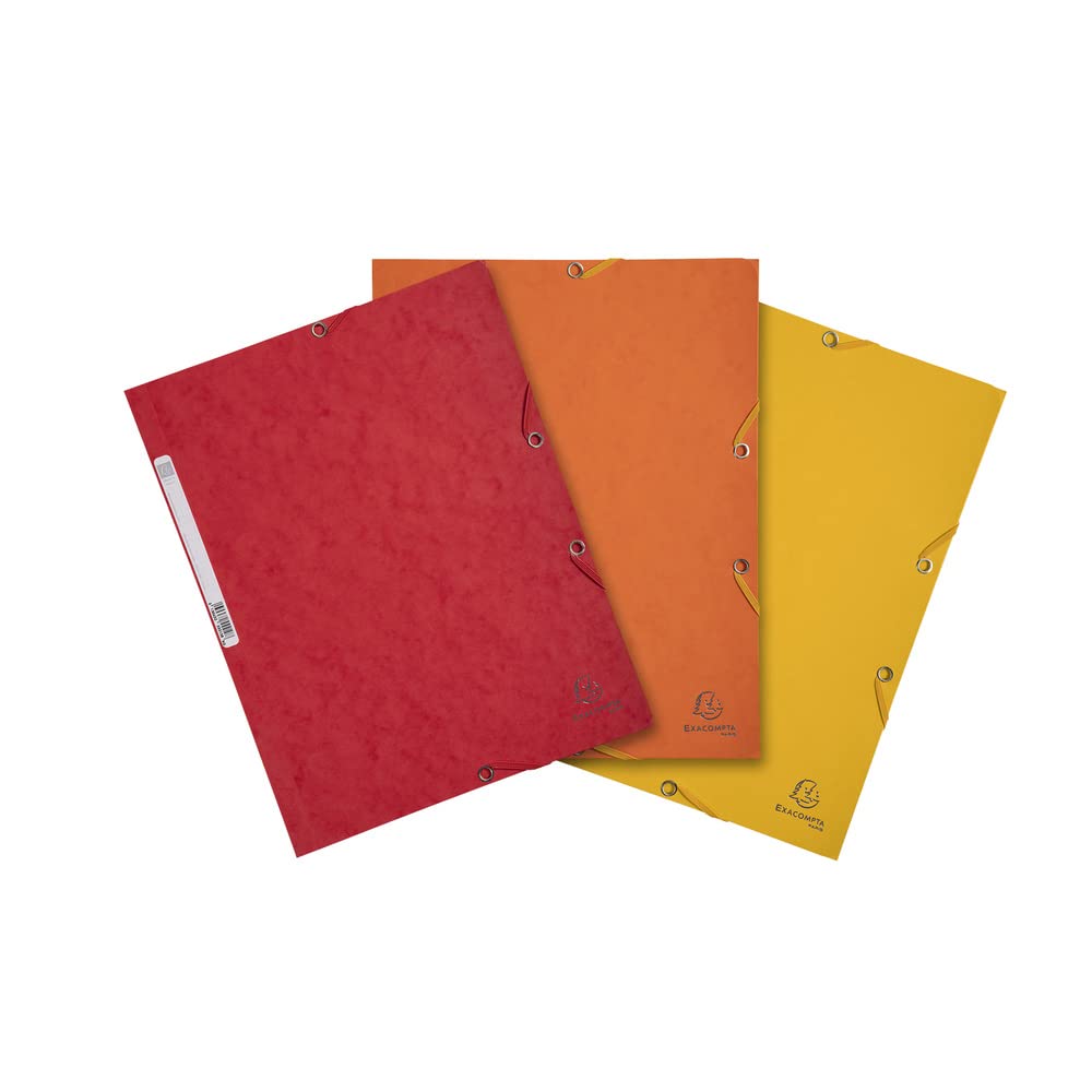 Exacompta 55575E - Lot of 3. 3 flap elasticated folder A4 assorted colour sun