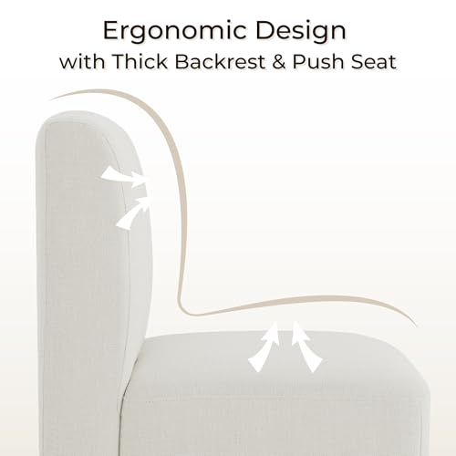 CHITA Dining Chairs with Casters Set of 2, FSC Certified Upholstered Armless Modern Rolling Dining Chairs with Rollers for Bedroom Reading Room Living Room, Linen