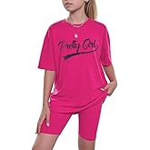 NEW 8-12 Years Girls Summer Outfits 2 Piece Set Trendy Print Top & Stretchy Shorts Casual Playwear