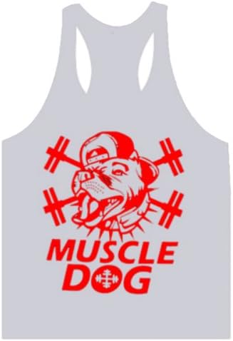 NewFi GYM Muscle Workout T-Shirt Bodybuilding Tank Top Muscle DOG For Men (White red, M)