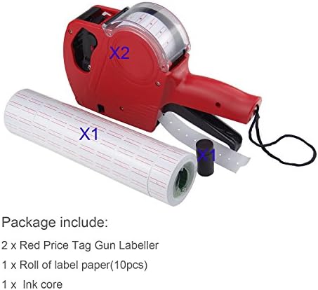 2PCS MX5500 EOS Price Tag Gun, 8 Digits Pricing Gun- Labeler Kits Included Labels &amp; Ink Refill (Red)