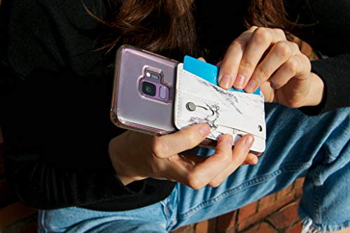 Marble Cell Phone Stick On Wallet Card Holder Phone Pocket for iPhone, Android and All Smartphones. (Red)