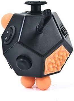 12 Sided Fidget Cube - Anti-anxiety, Anti-stress and Depression Cube for Children and Adults - Color: Black and Orange