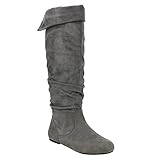DA VICCINO TOP-01 Women's Slouch Side Zipper Flat Fold Cuff Knee High Boots