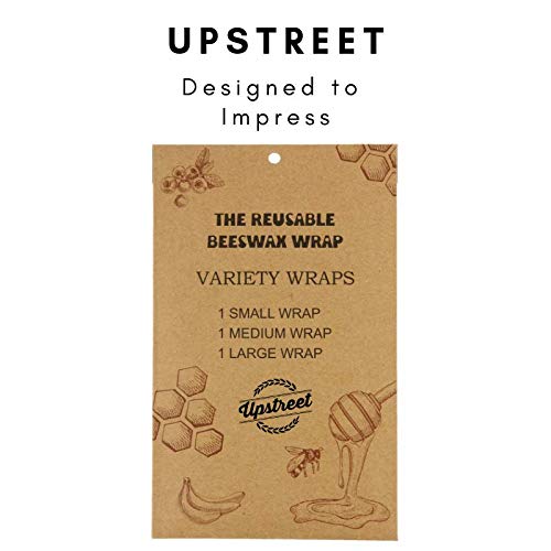 Beeswax Wraps - Reusable Food Wrap - Paper Wrapping for Sandwich, Veggies, Fruits, Cheese & Bread - Pack of 3-1 x Small, 1 x Medium & 1 x Large