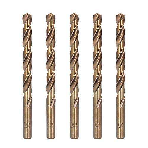 Hymnorq 3/8 Inch Fractional Size M35 Cobalt Steel Twist Drill Bit Set of 5pcs, Jobber Length and Straight Shank, Extremely Heat Resistant, Perfect Drilling in Stainless Steel and Cast Iron