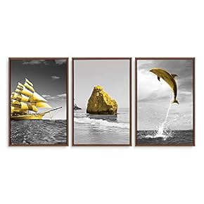 3 Piece Framed Canvas Home Artwork Decoration Go Sailing Canvas Wall Art for Living Room, Bedroom - 16"x24"x3 Panels