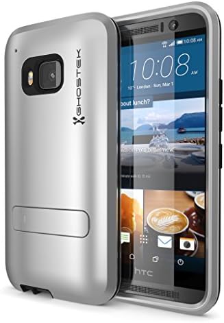 M9 Case, Ghostek Bullet Series for HTC One M9 Slim Premium Protective Armor Hybrid Impact Fitted Smooth Hard Soft Cover Carrying Case | Screen Protector | Kickstand | Ultra Fit | Lifetime Warranty Exchange (Silver)