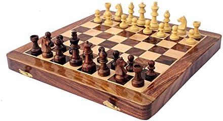 SUZOBHITA HANDICRAFTS Rose wood Handmade Folding Magnetic Travel Chess Game Board Set With nicely Crafted Pieces, 12" X 12"