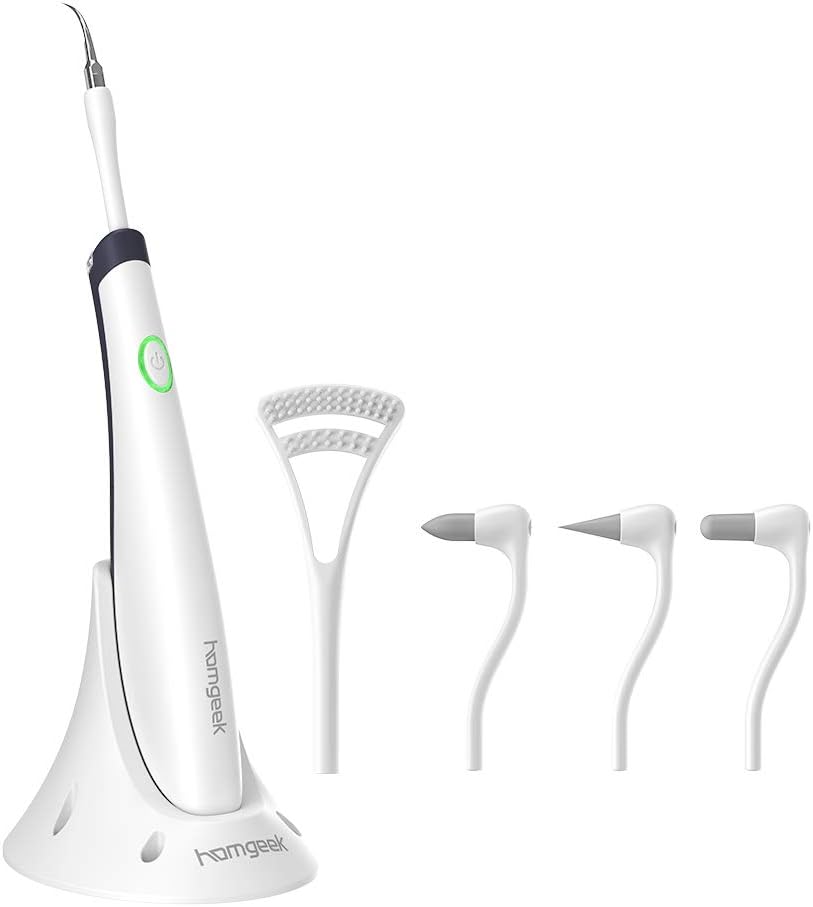 Electric Sonic Dental Calculus Plaque Remover Tools,homgeek Scraper Plaque Tartar Remover Dental Teeth Cleaning,5-in-1 LED Tooth Stain Polisher with Base,Teeth Oral Hygiene Dental Cleaning Tools