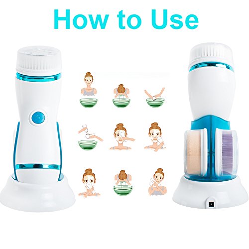 Carejoy Facial Brush Waterproof 2 Speed Electric Deep Cleansing System with 4 Massager Brush Heads