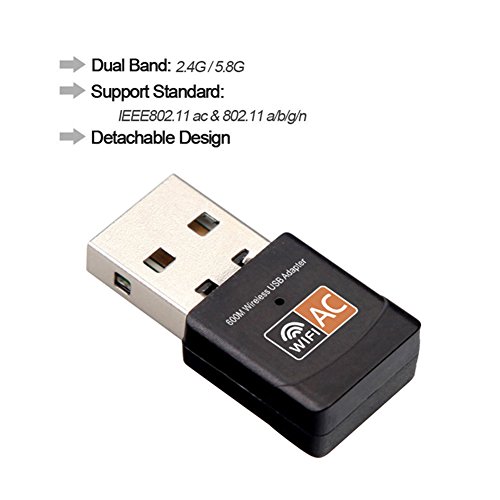 Shentesel Wireless USB WiFi Adapter 600Mbps Antenna PC Network Card Dual Band Lan Receiver - Black