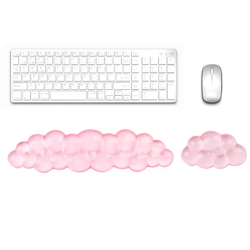 Photo 1 of Lauspuck Ergonomic Cloud Gel Keyboard and Mouse Wrist Rest Set, Clear Pink Wrist Rest for Keyboard, Comfort Wrist Support pad for Typing and Gaming