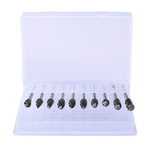 Longruner 1 Set Double Cut Carbide Rotary Burr (10 Pieces 3X6MM Tungsten Steel Tungsten Carbide Rotary Bits) Diamond Burrs for Woodworking Drilling Carving Engraving LC02