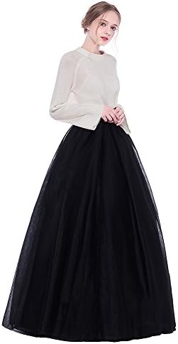 OPPANOL Wemen's Layered Pleated A Line Tulle Tutu Maxi Skirt (Large/X-Large, Black)