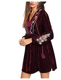 Aox vestido corto de fiesta de terciopelo bordado floral vintage para mujer, talla grande