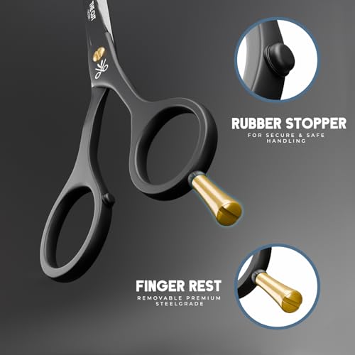 The Cut Factory® 6.5” Matte Black Luxury Hair Scissors – Ultra-Sharp High Carbon Steel Barber Shears for Men, Women & Kids – Gift-Boxed with Leather Pouch For Salon & Home(1x Scissors only)