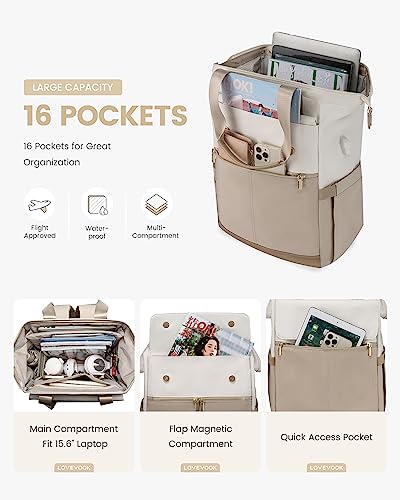 LOVEVOOK Women's Large Laptop Backpack with Laptop Compartment 17 Inch Travel Backpack Women's Waterproof Large Handbag Backpack Travel School Bag Modern Business Hand Luggage for Travel Holiday Office