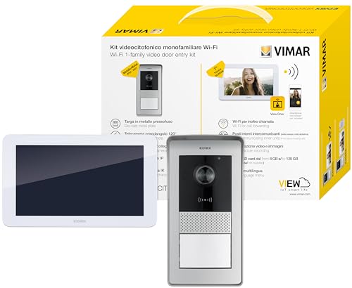 K42945 Videosprechenalagen-Set enthält Freisprech-Touchscreen-Videohaustelefon LCD 7in, WLAN-Verbindung, 1-Taste RFID-Klingeltableau, Netzgerät mit austauschbaren Steckern EU BS US AU,1 Familie