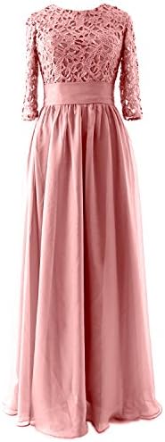 MACloth Vintage Half Sleeve Long Mother Of Bride Party Dress Lace Evening Gown (18w, Blush Pink)