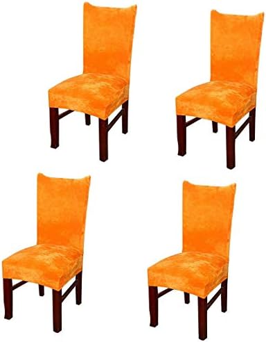 Pinji 4PCS Stretch Thicken Chair Covers Slipcovers Removable Seat Protector Hotel Restaurant Wedding Party Home Dining Room Orange