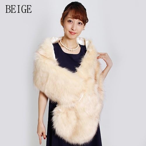 Amazon ショール ファー フェイクファー ストール 肌ざわり滑らかフェイクファーロングストール パーティー 結婚式 キャバドレスに ベージュ ファッション小物 通販
