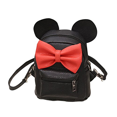 Respctful Fashion Mickey Backpack Mini Cute Bownot Bag for Girl Travelling (Black)