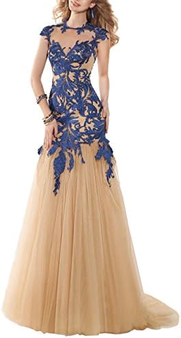 Butterfly Paradise High Sheer Neckline Fitted Bodice Evening Gown