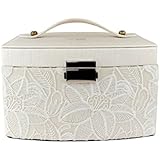 Krissy&amp;Co Quality Vintage Faux Leather and Lace Travel Case Organizer, Classic Gift for Women-Girls-Bridal, Medium Size, Ivory Colour, Beautifully Boxed.