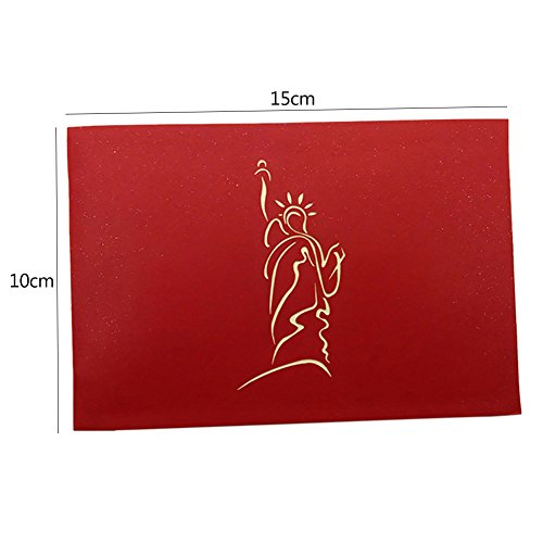 Smartcoco 3D Handmade Greeting Card Postcard Birthday Blessing Christmas Card Red Cover Statue of Liberty - Thumbnail 5