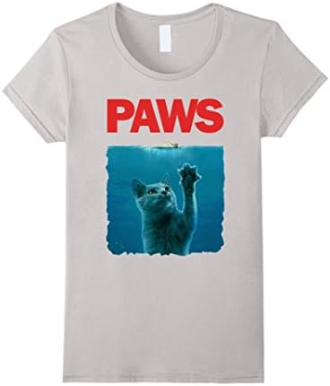 Womens Paws Kitten Meow Parody Funny Tshirt Cat Lover Gifts Medium Silver