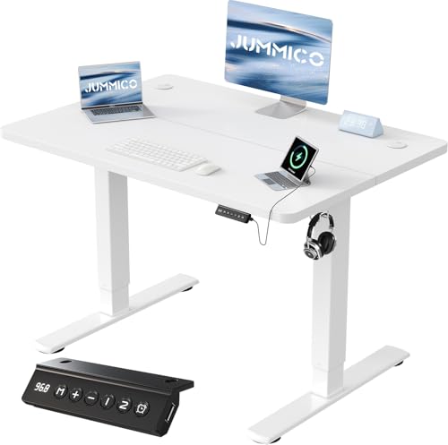 JUMMICO Höhenverstellbarer Schreibtisch 80 x 60 cm, USB-A-Anschluss