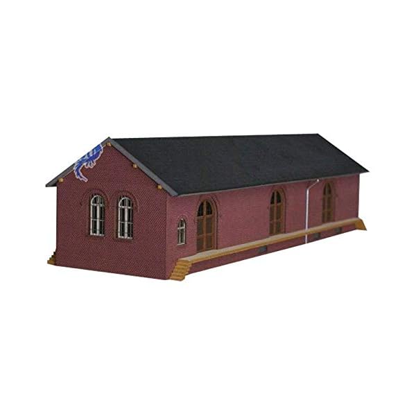 modellbahn-exklusiv Güterschuppen, dunkler Ziegel, Lasercut-Bausatz, Spur H0, 1:87