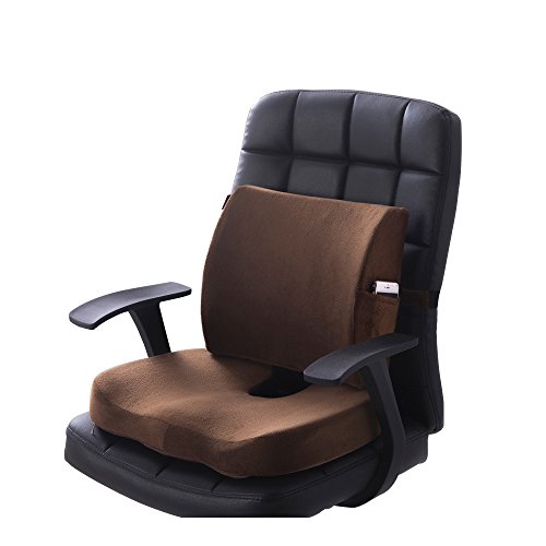 Lower back Pain Support Memory Foam Seat Cushion and Lumbar Support Back Pillow for Tailbone and Sciatica Relief Office Chair and Car Backrest Cushion with Premium Adjustable Strap Qutool (Coffee) - Thumbnail 5