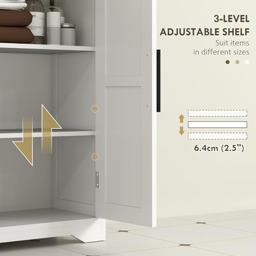 HOMCOM Bathroom Floor Cabinet, Farmhouse Bathroom Storage Cabinet with Barn Doors and Adjustable Shelf, White