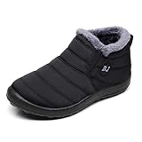 LIGHTEN Waterproof Snow Sneakers Boots Fur Lined Ankle High-Top Outdoor Slip-on Booties Anti-Slip Winter Shoes for Womens Mens Black W41