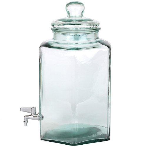 Glass Beverage Dispenser Jar 3 With Metal Spigot, 3 Gallons or 11.3