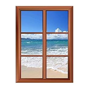 Wall26 Removable Wall Sticker/Wall Mural - Tropical Beach and Clear Waves - Creative Window View Vinyl Sticker - 24"x32"