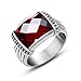 FANSING Jewelry Mens Red Faux Garnet Rings Stainless Steel Ring