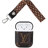 Bolod Fits Well It in Apple Airpod 1&2 Case,Elegant Airpods Leather Case, Shockproof Airpods Case Cover,with Carabiner and Wrist Strap, (Printing Logo)
