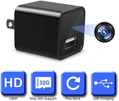 Mini Hidden Camera, USB Spy Camera, 1080P HD USB Camera Adapter, USB Wall Charger Adapter with Mini Hidden Camera for Home Surveillance, Not Support WIFI &amp; Not Include Micro SD Card (Black)