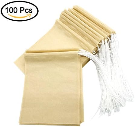 100 Pcs Tea Filter Bags, Disposable Tea Infuser, Pure Wood Material 100% Safe & Natural,1-Cup Capacity Drawstring Empty Tea Bag for Loose Leaf Tea, Set of 100(3.15 x 3.94 inch )