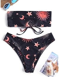 Bikini sin tirantes para dama, diseño de luna y estrella, dos piezas