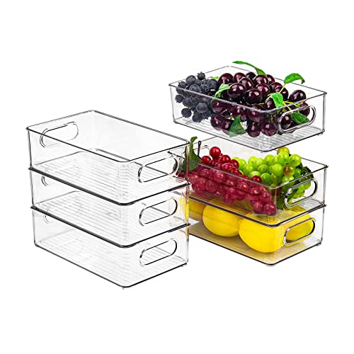 Stackable Refrigerator Organizer Bins, Set of 6 Medium Plastic Fridge