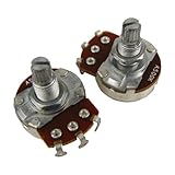 Musiclily Guitar Full Size Pots A500K Split Knurled Long 18mm Shaft Audio Volume Taper Potentiometers for Fender Stratocaster Telecaster Les Paul LP Electric Guitar Bass Replacement (Pack of 2)