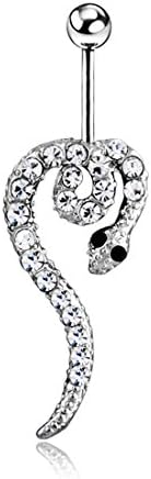 Fashion Body Jewelry 14G Stainless Steel Snak White Cubic Zirconia Navel Bars/ Belly Button Ring Body Piercing