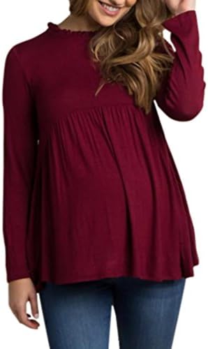 TAORE Womens Tops Women's Maternity Ruched Tunic Tops Mama Clothes Long Sleeve Nursing Scoop Neck Pregnancy T-Shirt (US10/TagL, Wine)