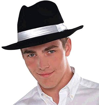 black trilby hat with white band