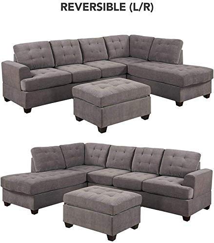 Ashley KDIHAS Grey Charcoal Sectional Sofa Couch with Chaise and Ottoman 3pc Modern Reversible